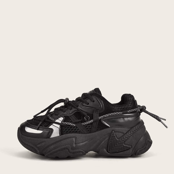 

Lace-up Decor Chunky Sneakers, Black