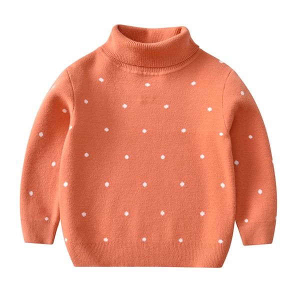 

Toddler Girls Polka Dot Turtleneck Sweater, Coral orange