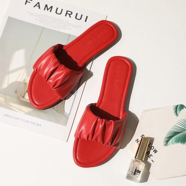 

Ruched Slide Sandals, Red
