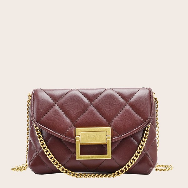 

Metal Lock Quilted Flap Satchel Bag, Coffee brown