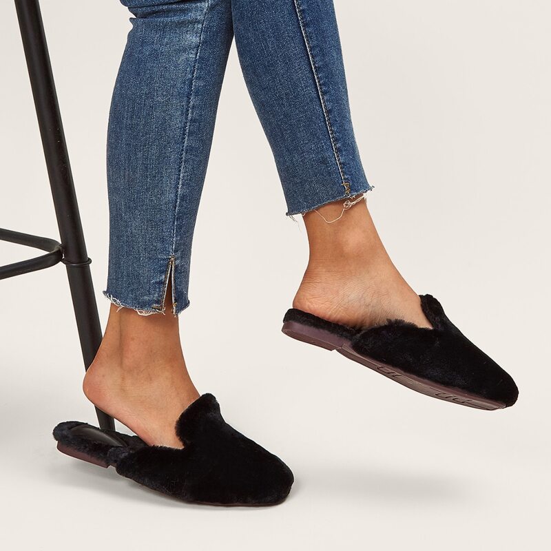

Faux Fur Flat Mules, Black