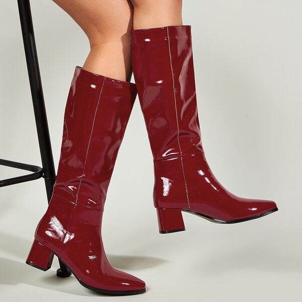 

Patent Point Toe Chunky Boots, Red