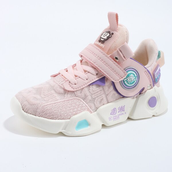 

Girls Chinese Letter Graphic Velcro Strap Sneakers, Pink