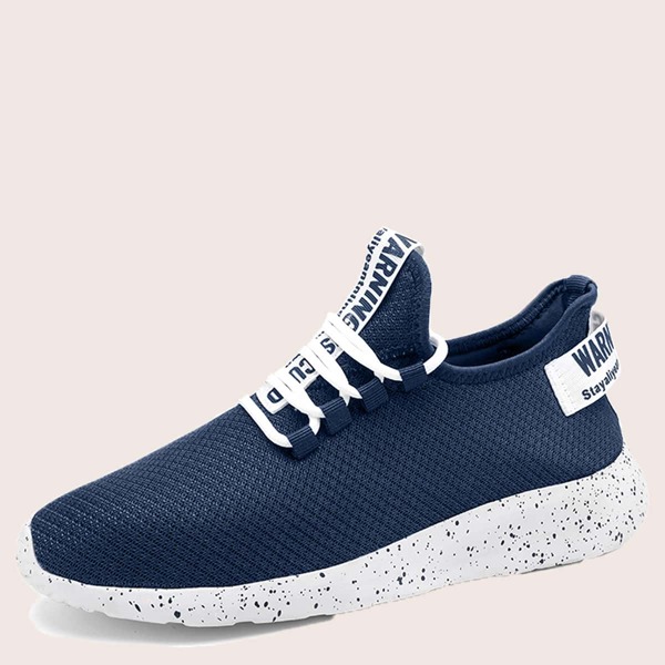 

Men Letter Patch Lace-up Front Sneakers, Blue