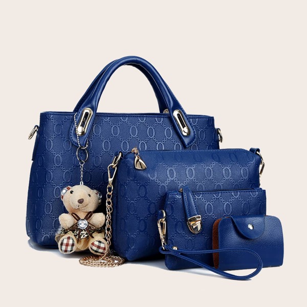 

4pcs Cartoon Charm Tote Bag Set, Blue