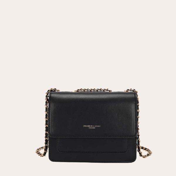 

Letter Graphic Flap Shoulder Bag, Black