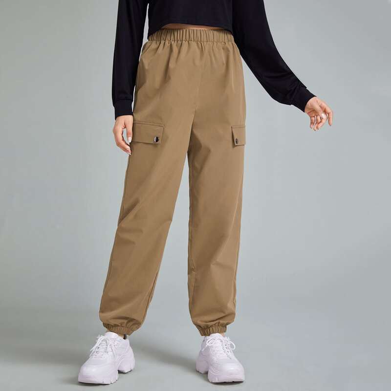 

Elastic Waist Solid Joggers, Khaki