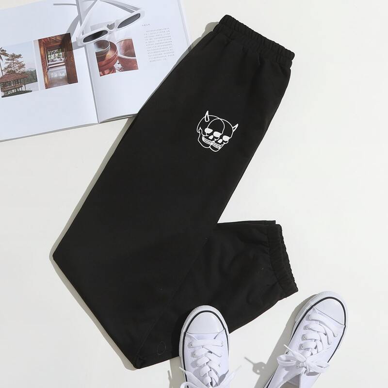 

Skull Print Sweatpants, Black
