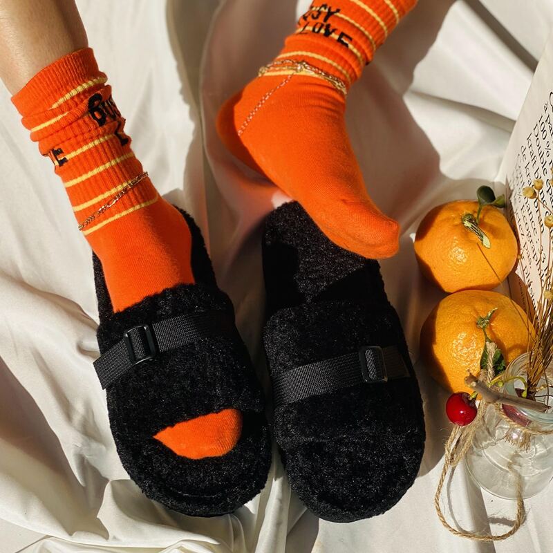 

Open Toe Fluffy Slippers, Black