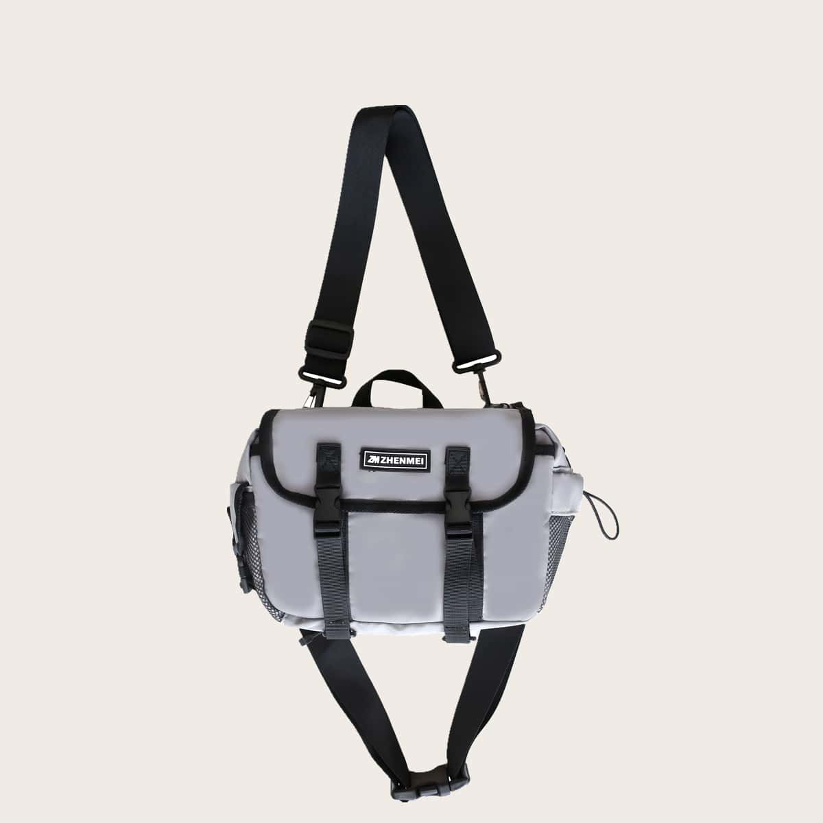 

Guys Double Release Buckle Decor Crossbody Bag, Grey