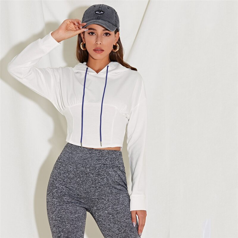 

Batwing Sleeve Drawstring Hoodie, White