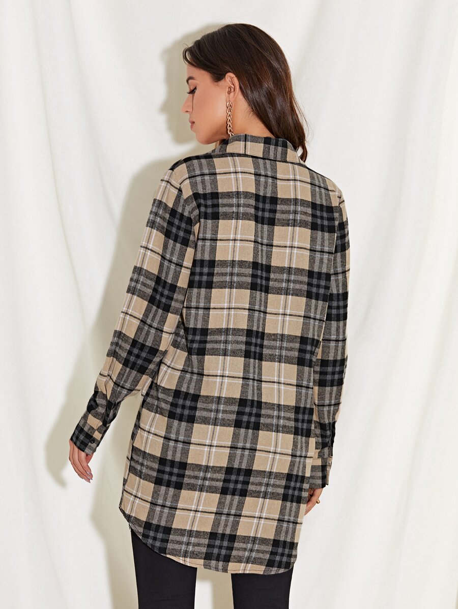 SHEIN Mulvari Patch Pocket Plaid Longline Shirt for Sale Australia New