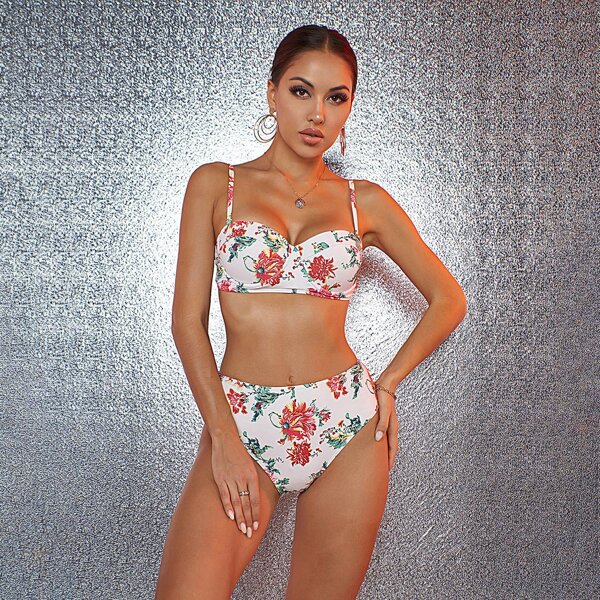 

Floral Push Up High Waisted Bikini Swimsuit, Multicolor
