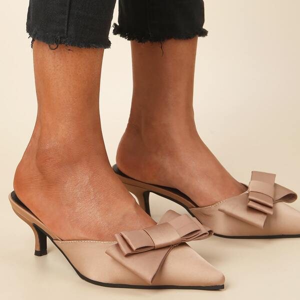 

Bow Decor Kitten Heeled Mules, Apricot