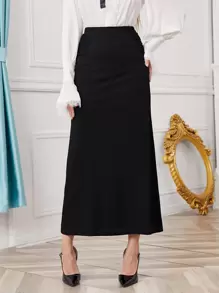 SHEIN Privé Chi tiết Ruched Thẳng Hem Váy Trang phục làm việc - màu đen - Xem 1