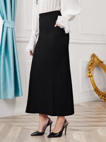 SHEIN Privé Chi tiết Ruched Thẳng Hem Váy Trang phục làm việc - màu đen - Xem 6