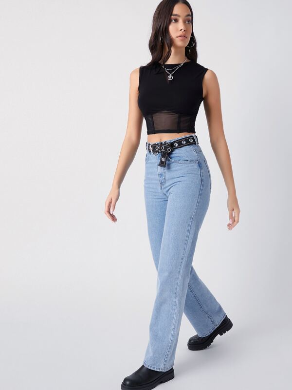 SHEIN Privé Mesh Insert Tank Top SHEIN USA