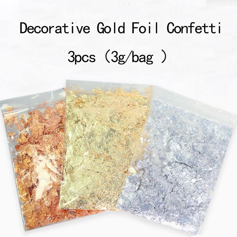 

3pcs Foil Confetti Nail Art Decoration, Gold