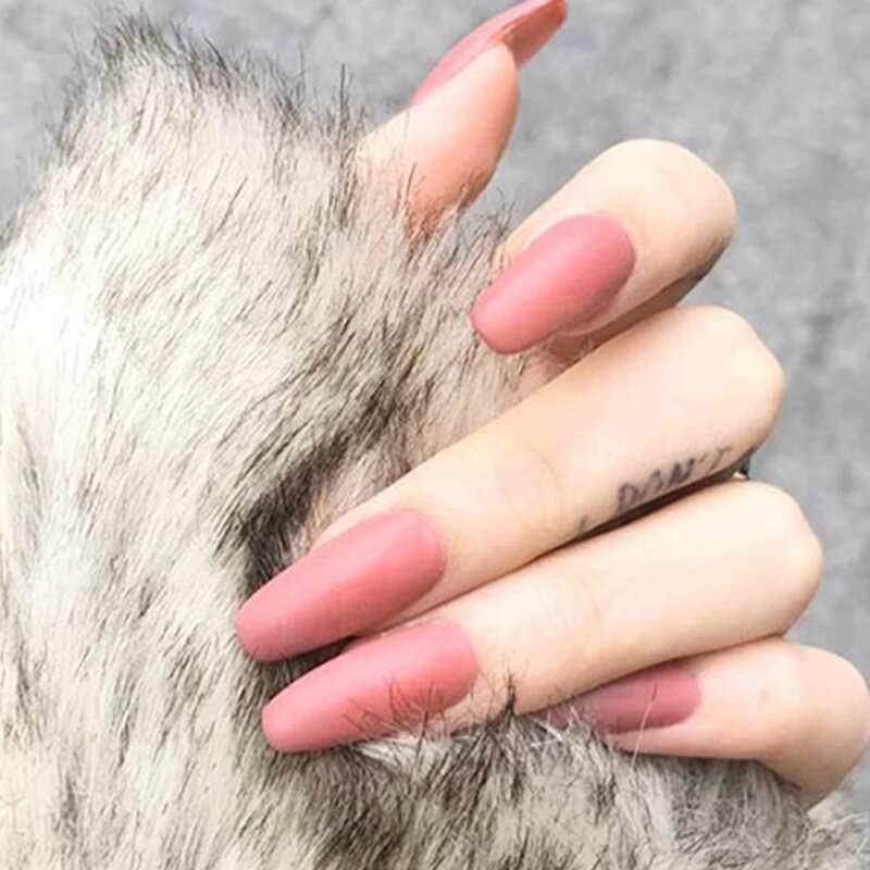 

24pcs Matte Fake Nail With 1sheet Tape, Dusty pink
