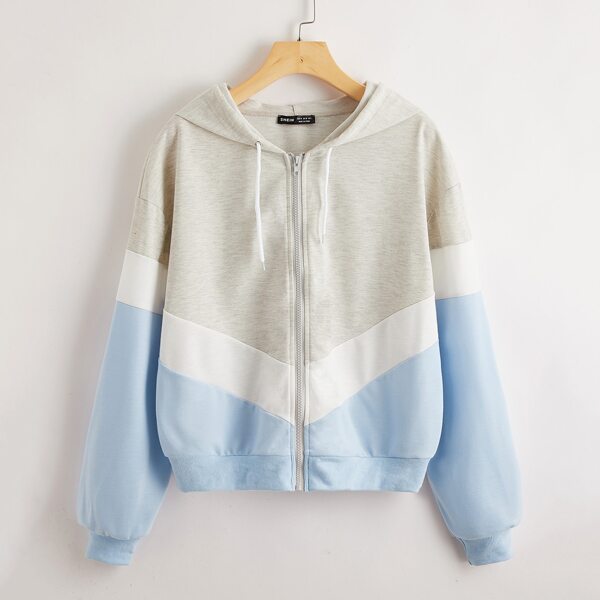 

Drop Shoulder Chevron Zip Up Hoodie, Multicolor