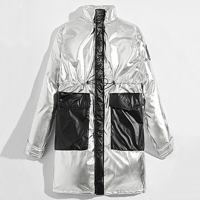 Guys Drawstring Waist Zip Up Padded Coat, Silver