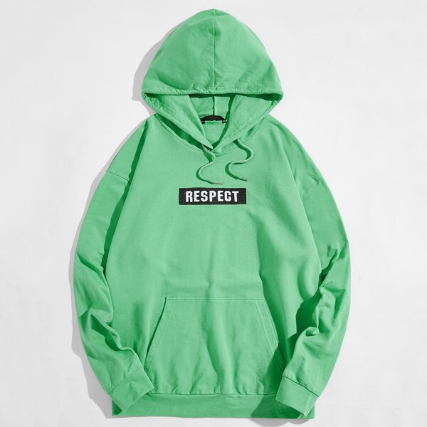 

Men Letter Embroidery Drawstring Hoodie, Green