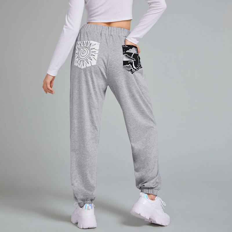 

Sun & Moon Graphic Sweatpants, Light grey