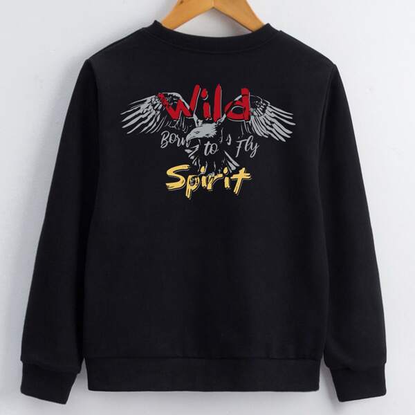 

Boys Letter & Eagle Print Sweatshirt, Black