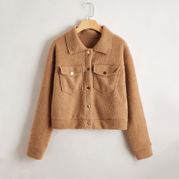 

Flap Pocket Drop Shoulder Teddy Jacket, Khaki