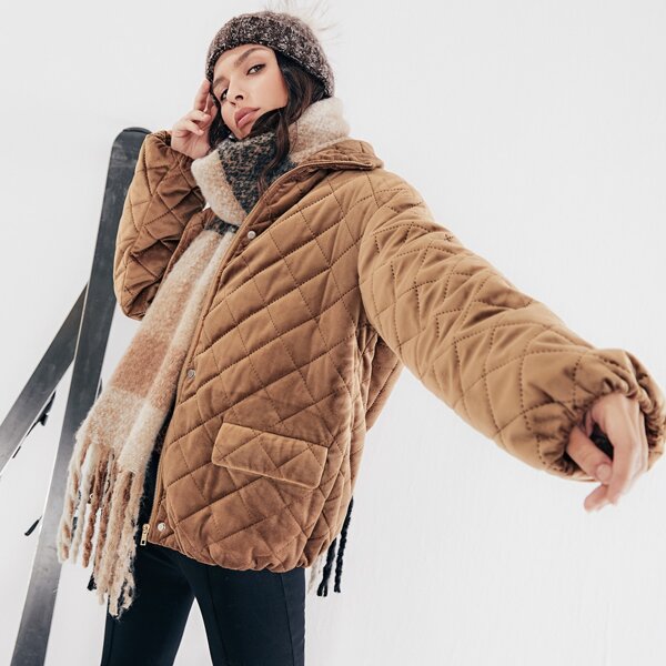 

Zip Up Velvet Padded Jacket, Brown