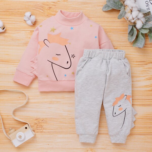 

Baby Girl Cartoon Graphic Sweatshirt & Sweatpants, Multicolor