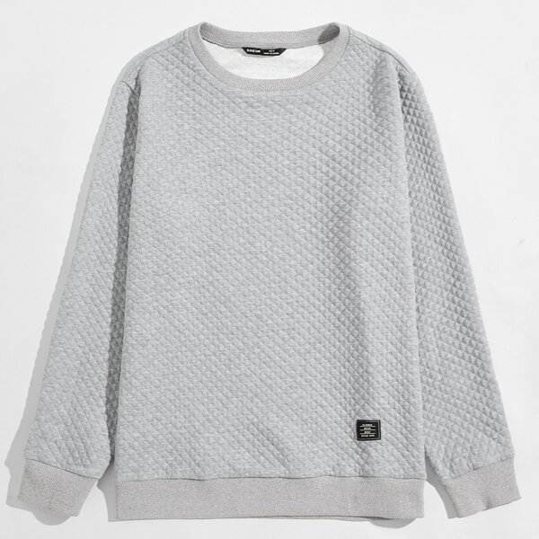 

Men Patched Detail Textured Pullover, Light grey