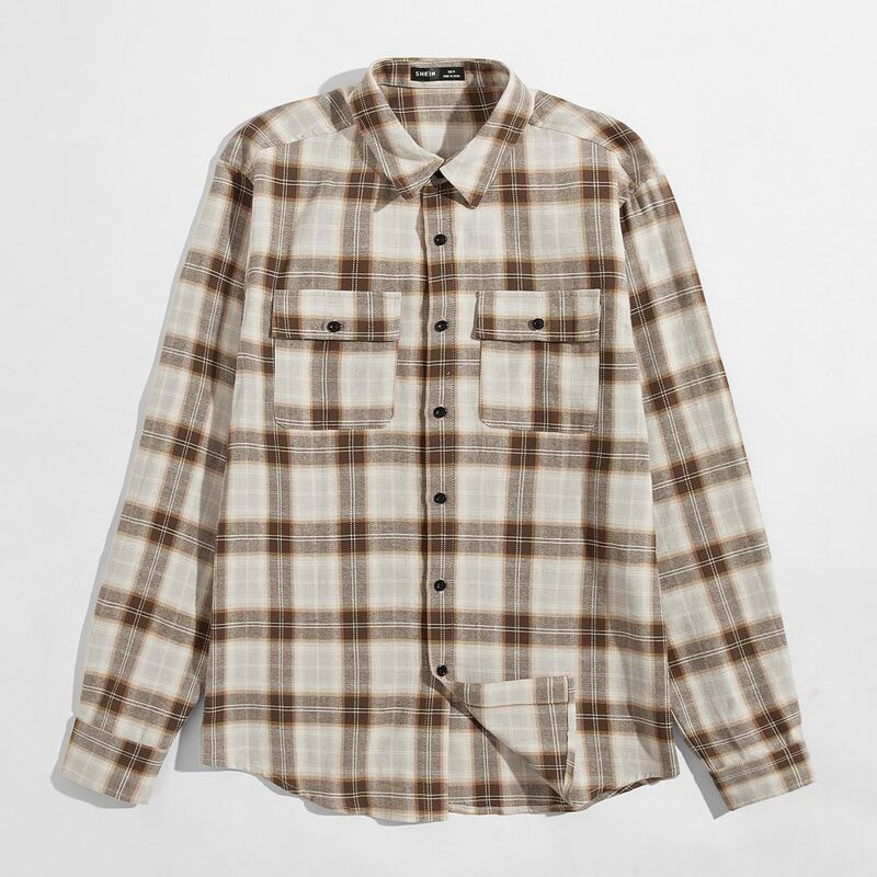 

Men Pocket Front Plaid Shirt, Multicolor