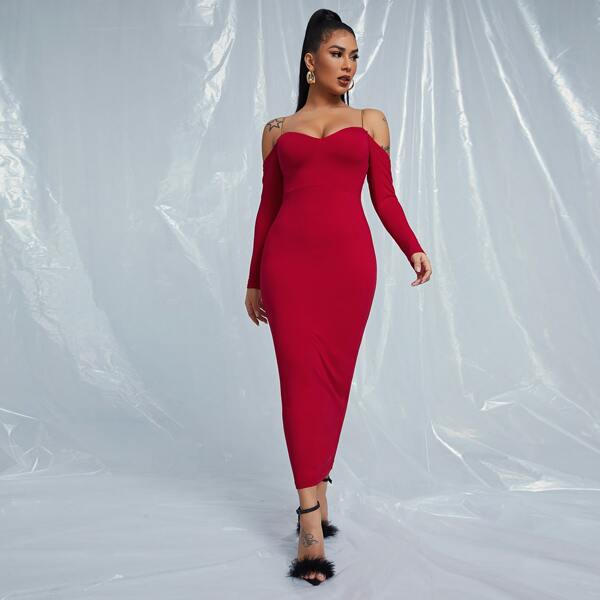 

Chain Shoulder Straps Bodycon Dress, Burgundy