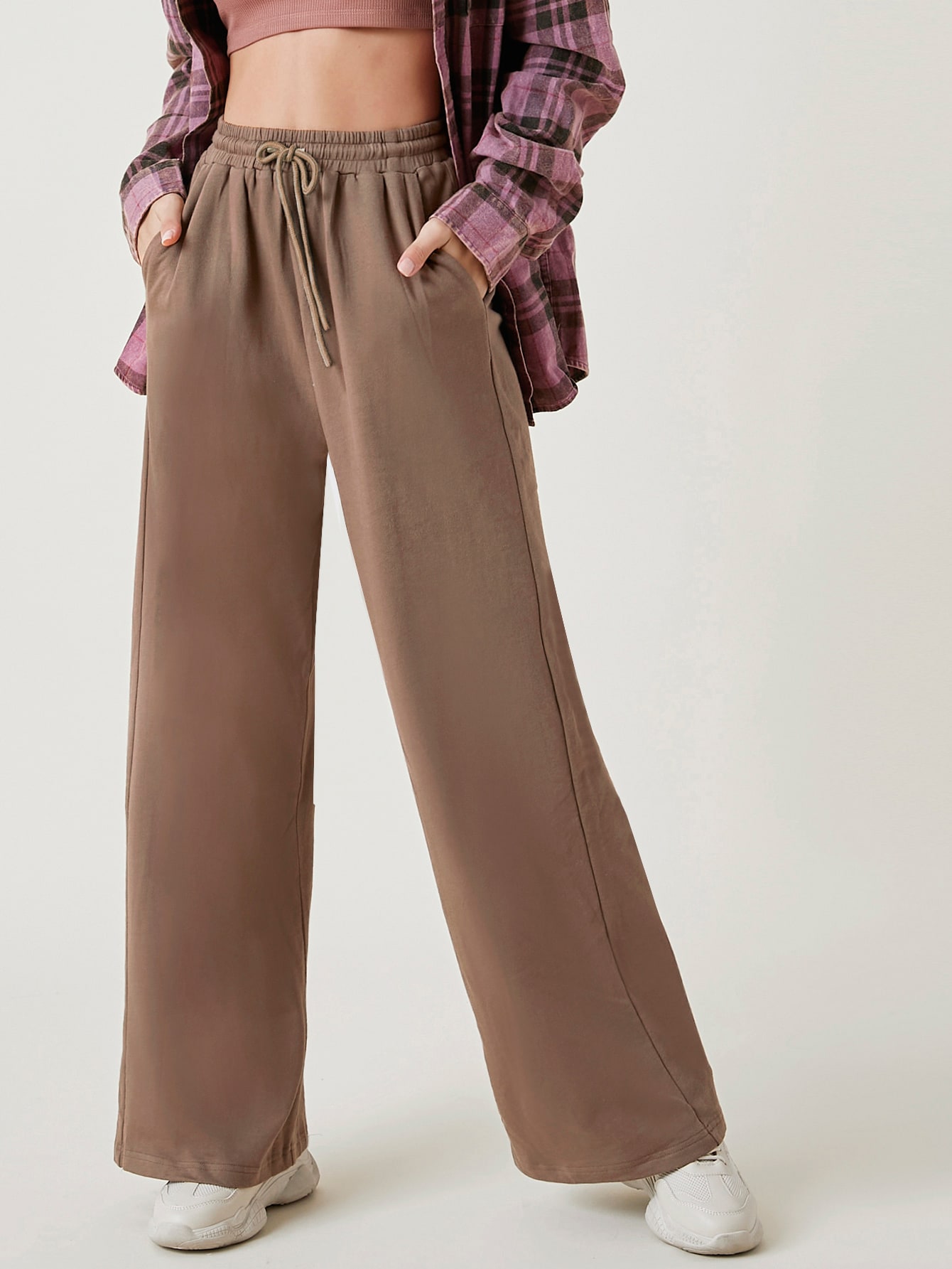 Drawstring Waist Slant Pocket Palazzo Pants thumbnail