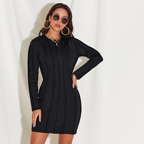 

Stitch Trim Solid Dress, Black