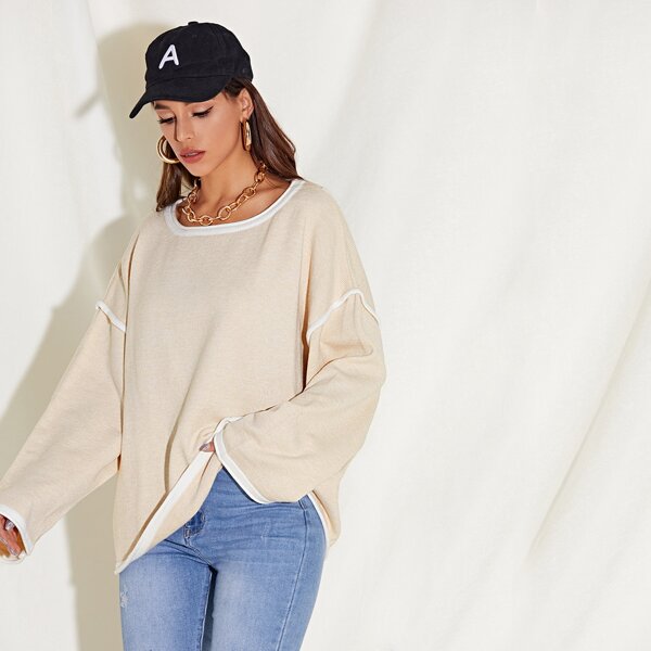 

Drop Shoulder Oversized Sweater, Beige