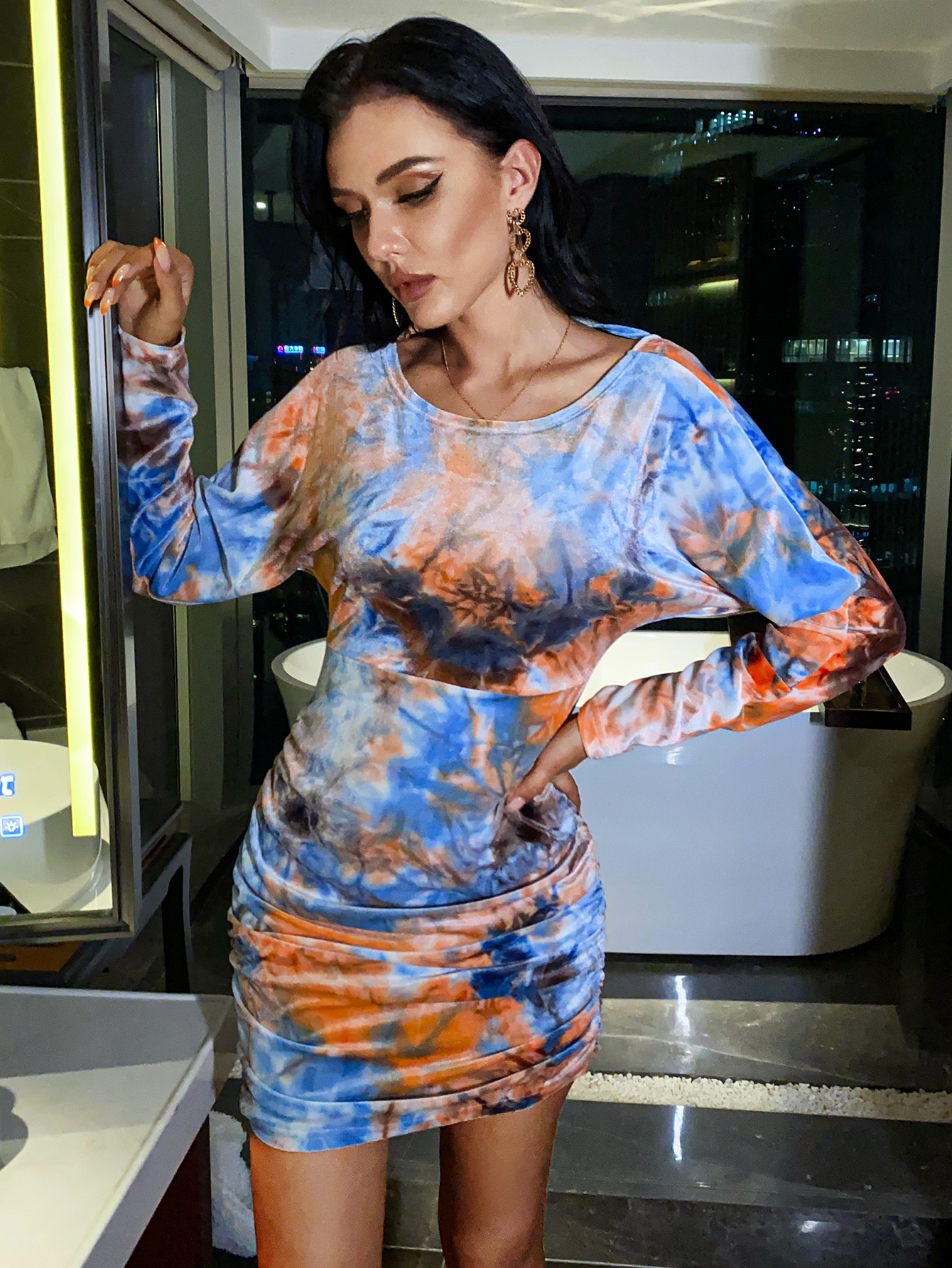 Low Back Tie Dye Ruched Dress thumbnail
