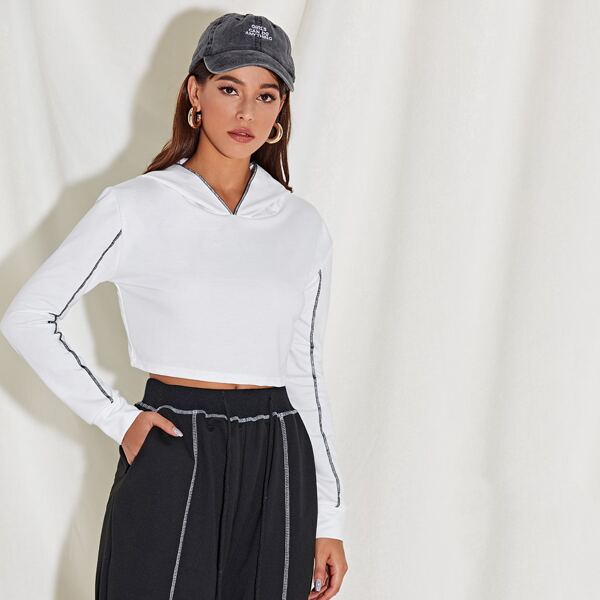 

Stitch Trim Crop Hoodie, White