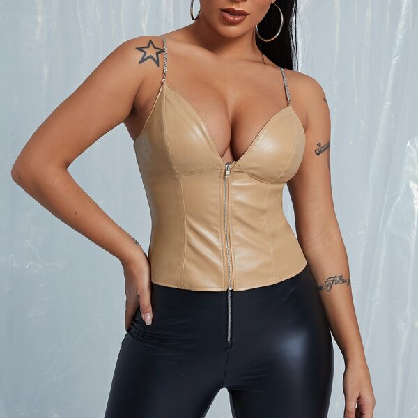 

Zip Up Chain Cami Top, Khaki
