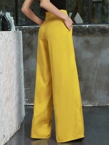 Double Crazy Zip Back Wide Leg Trousers - Yellow - View 2