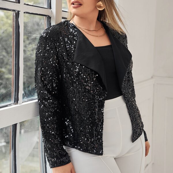

Plus Open Front Sequin Jacket, Black