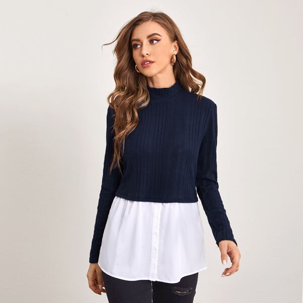 

Mock Neck Colorblock 2 In 1 Tee, Navy blue