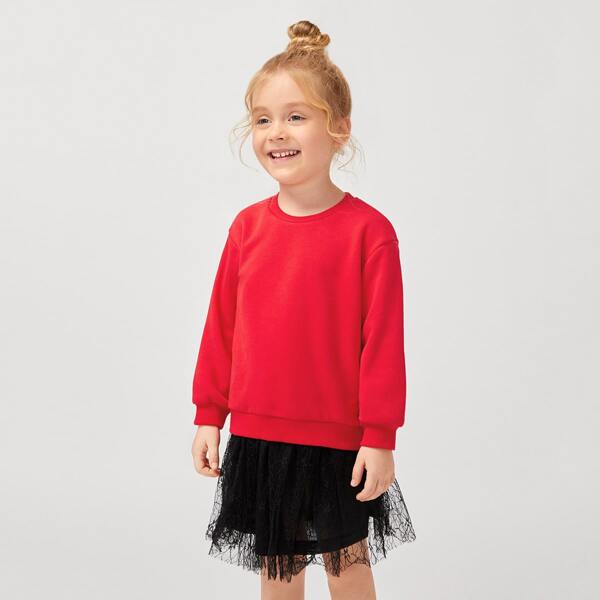 

Toddler Girls Drop Shoulder Solid Pullover, Red bright
