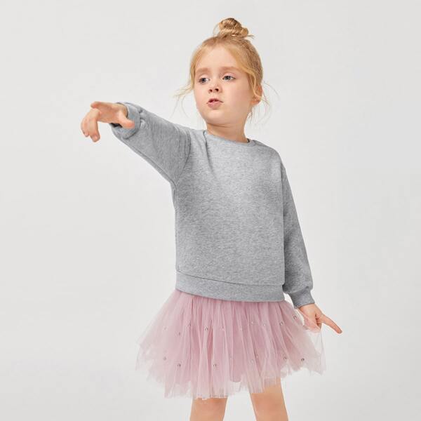 

Toddler Girls Drop Shoulder Solid Pullover, Light grey