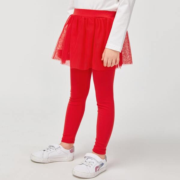 

Toddler Girls Solid Leggings With Skirt, Red neon