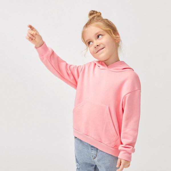 

Toddler Girls Drop Shoulder Pocket Front Hoodie, Pastel baby pink