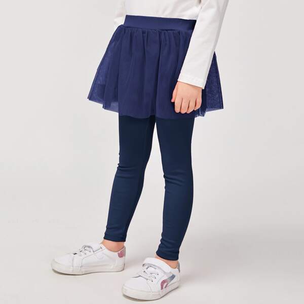 

Toddler Girls Solid Leggings With Skirt, Navy blue