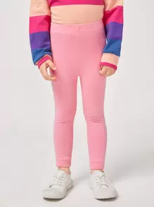 SHEIN 少女棉質彈性腰實色緊身褲 - 粉色 - 查看 1