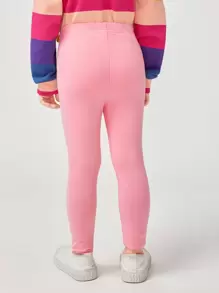 SHEIN 少女棉質彈性腰實色緊身褲 - 粉色 - 查看 2